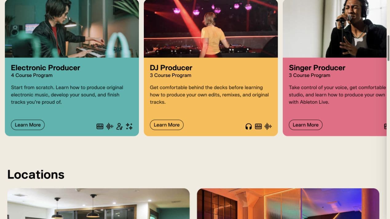 IO Music Academy website detail