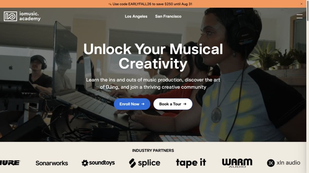 IO Music Academy homepage