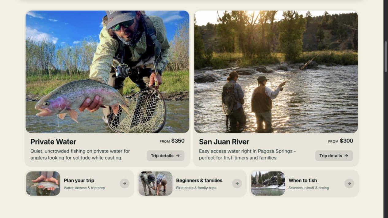Pagosa Troutfitters website detail